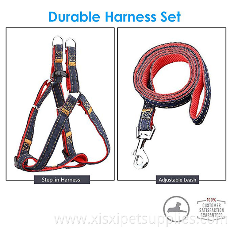 Adjustable durable heavy duty denim dog harness